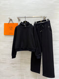 BLACK HOODED SWEATSHIRT AND RELAXED FIT PANTS SET
