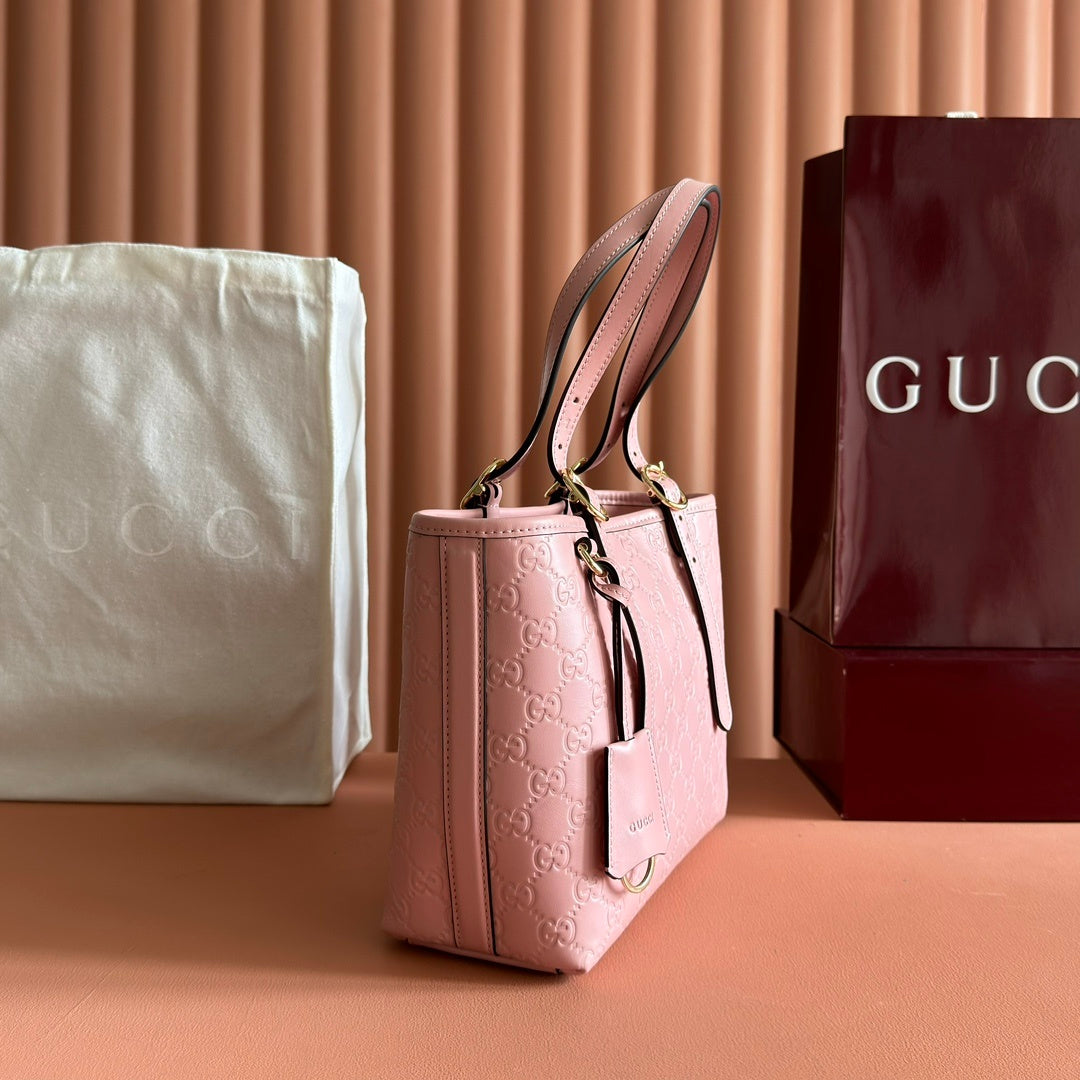 BLUSH PINK EMBOSSED LEATHER MINI TOTE SHOULDER BAG WITH GOLD HARDWARE