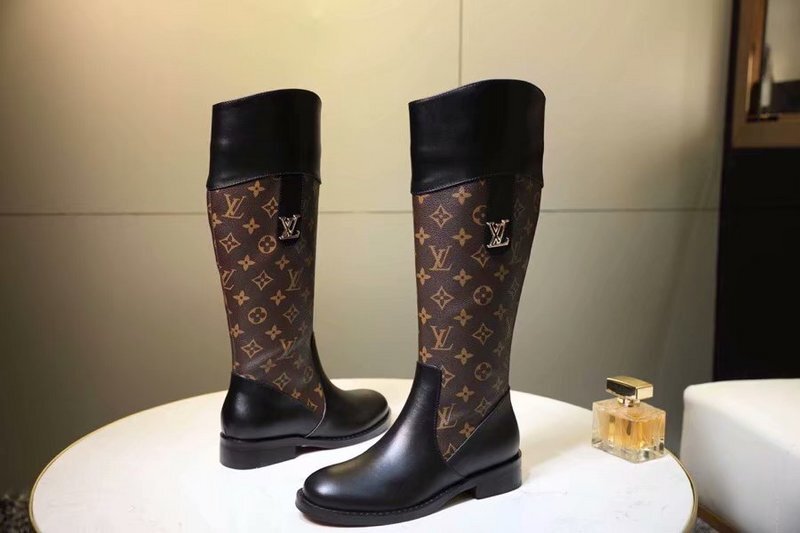 BROWN MONOGRAM TALL LEATHER BOOTS