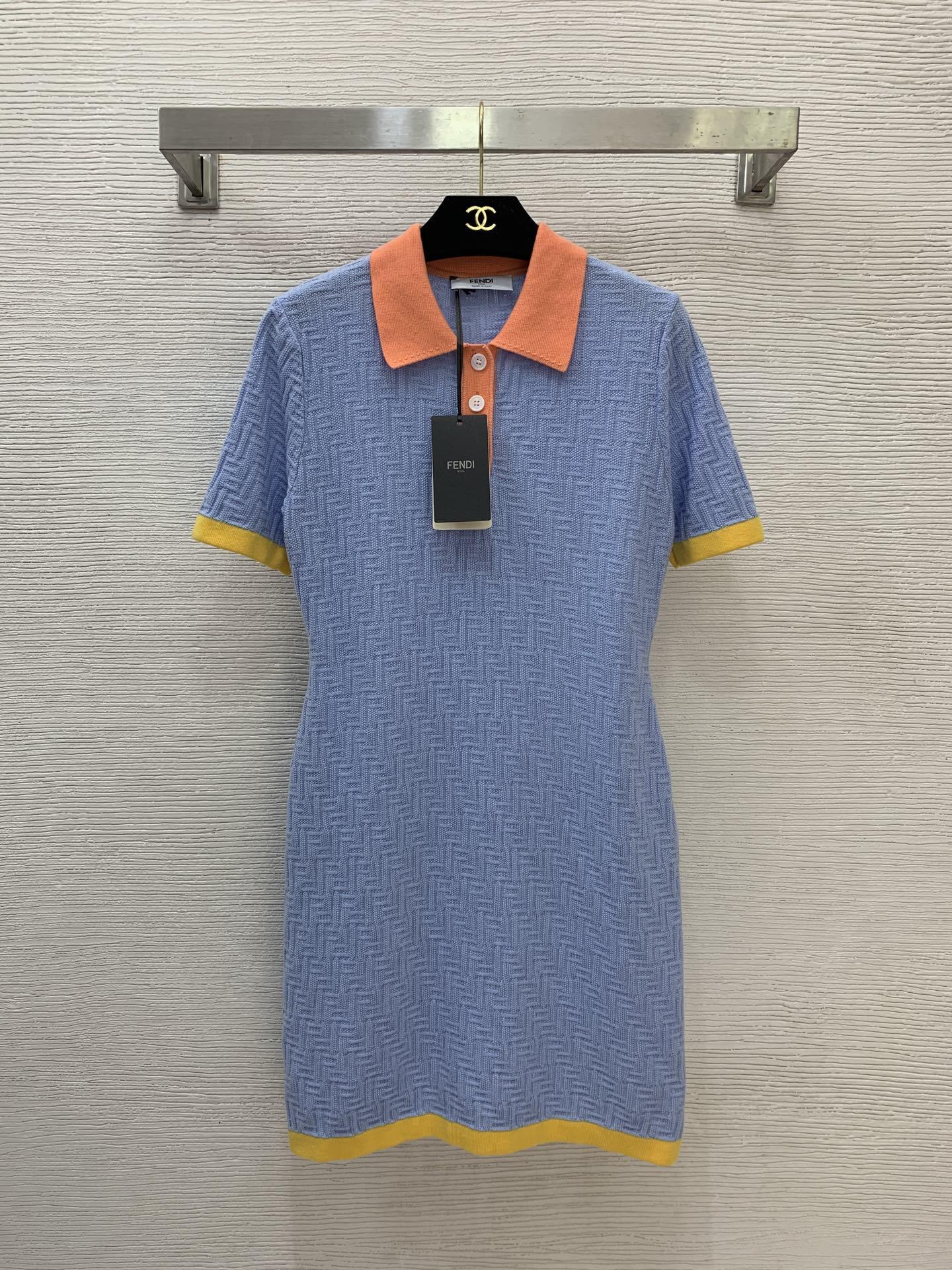 COLOR-BLOCK KNIT POLO DRESS