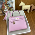 LUXURY BLUSH PINK LEATHER TOP HANDLE MINI HANDBAG WITH GOLD HARDWARE