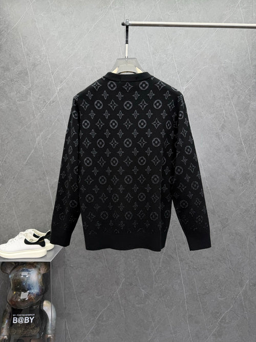 ALL-OVER MONOGRAM KNIT CREWNECK SWEATER