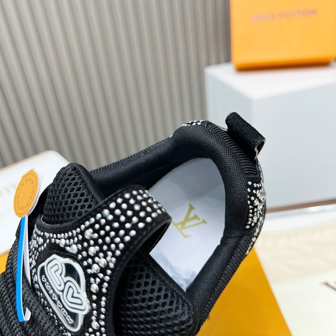 BLACK EMBELLISHED PLATFORM SNEAKERS WITH MESH DETAILS