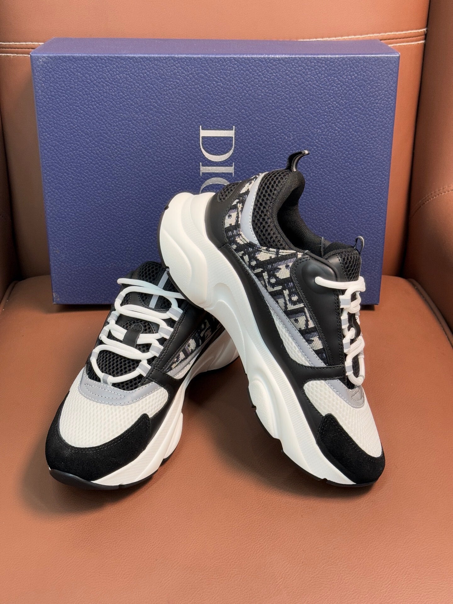 BLACK & WHITE MONOGRAM CHUNKY DESIGNER SNEAKERS