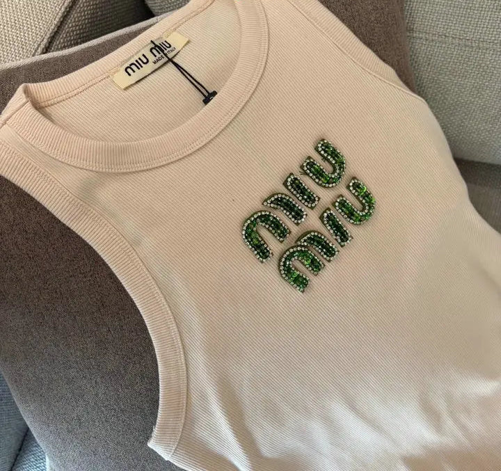 EMBELLISHED LOGO RIBBED TANK TOP