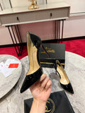 BLACK PATENT STILETTO POINTED PUMPS