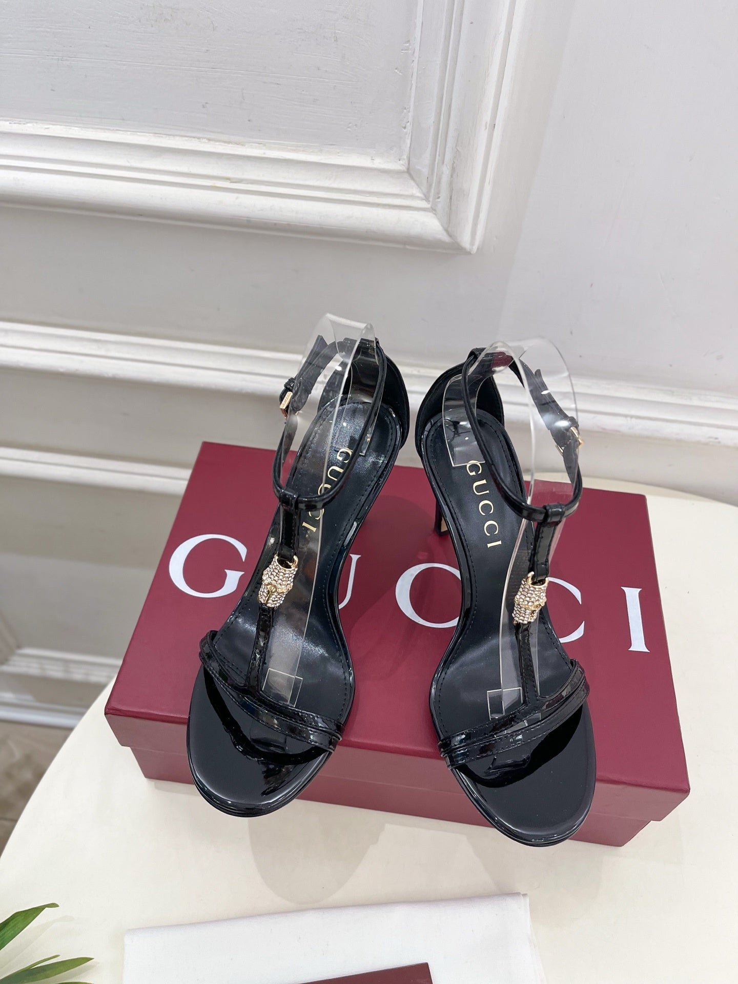 BLACK TRANSPARENT STRAPPY HEEL SANDALS