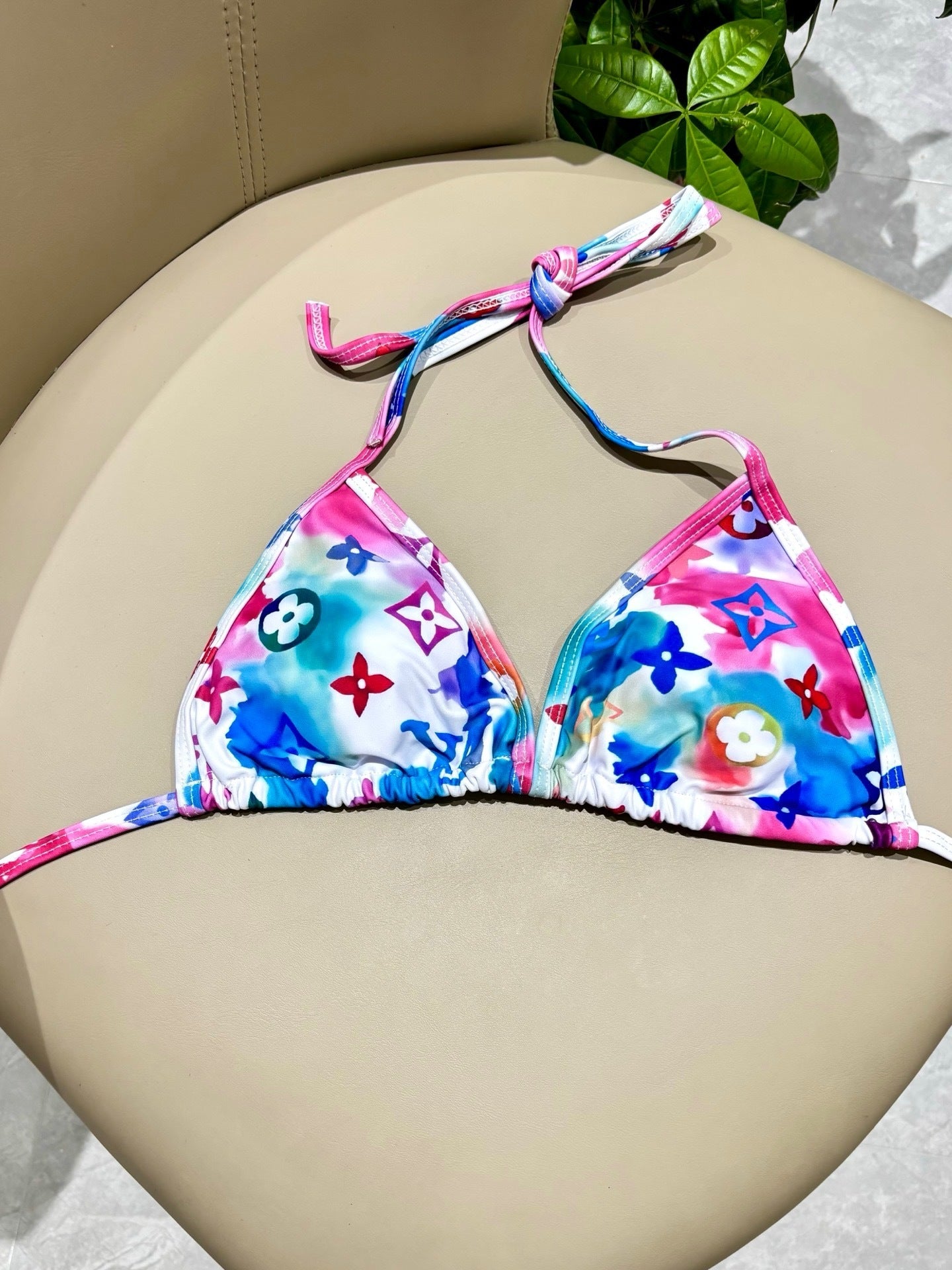 MULTICOLOR FLORAL MONOGRAM STRING BIKINI SET