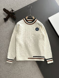 IVORY TEXTURED KNIT SWEATER WITH CONTRAST TRIM