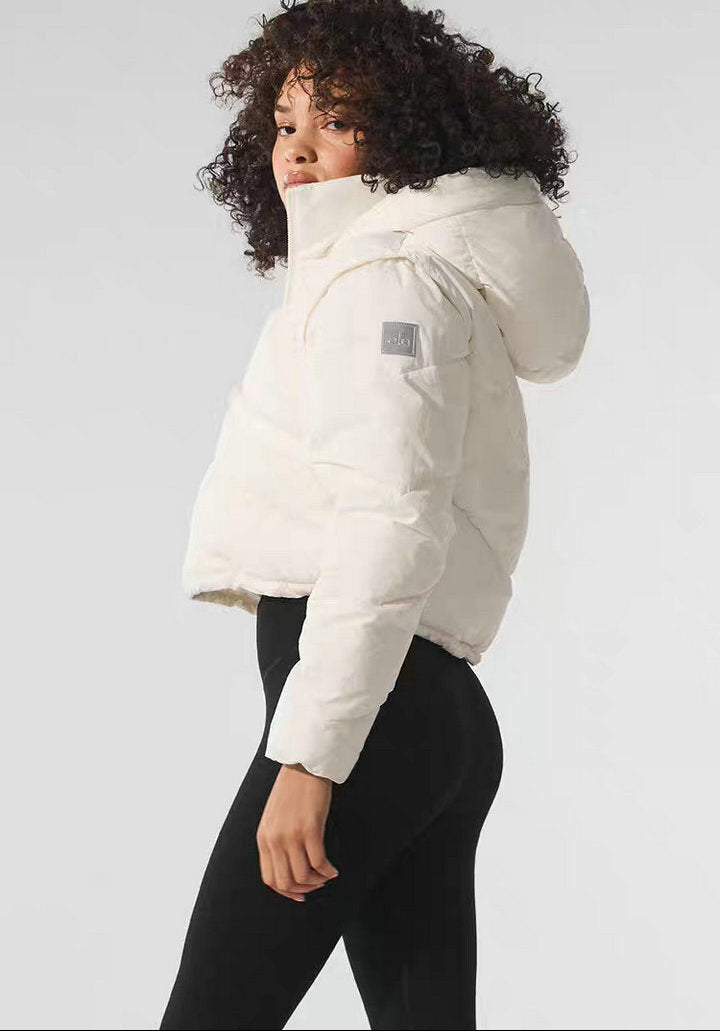 CROPPED HOODED PUFFER JACKET WITH ZIP FRONT