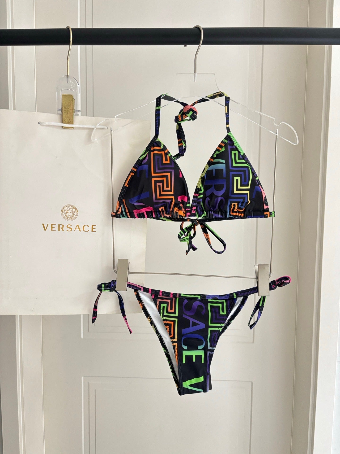 MULTICOLOR GEO PRINT STRING BIKINI SET