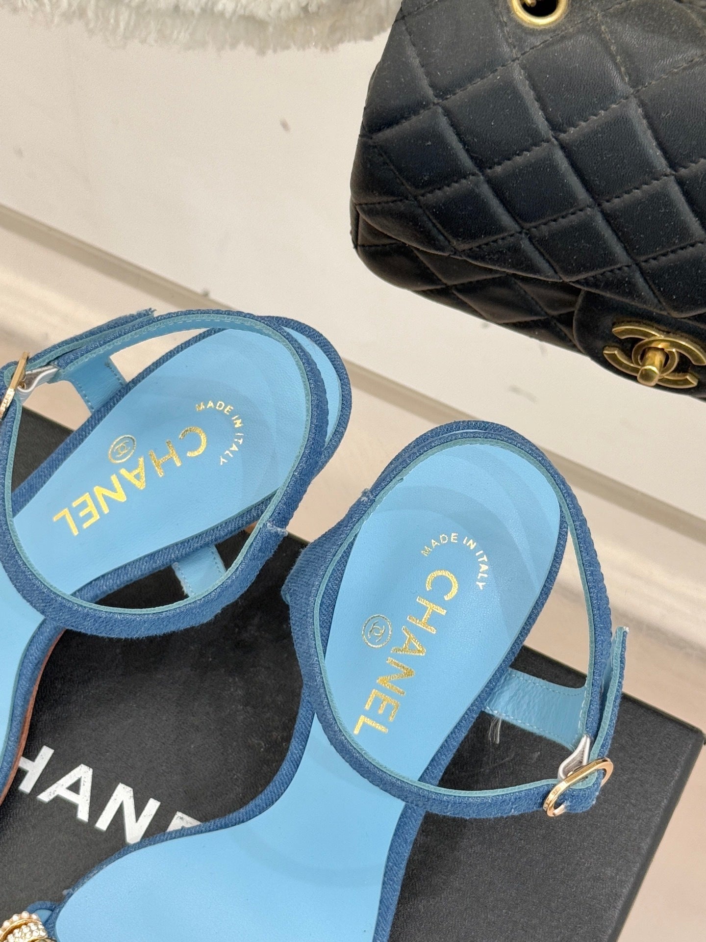 BLUE EMBELLISHED STRAPPY HEEL SANDALS