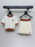 LOGO EMBROIDERED KNIT TOP & PLEATED SKIRT SET