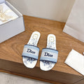 BLUE FLORAL LOGO STRAP SLIDE SANDALS