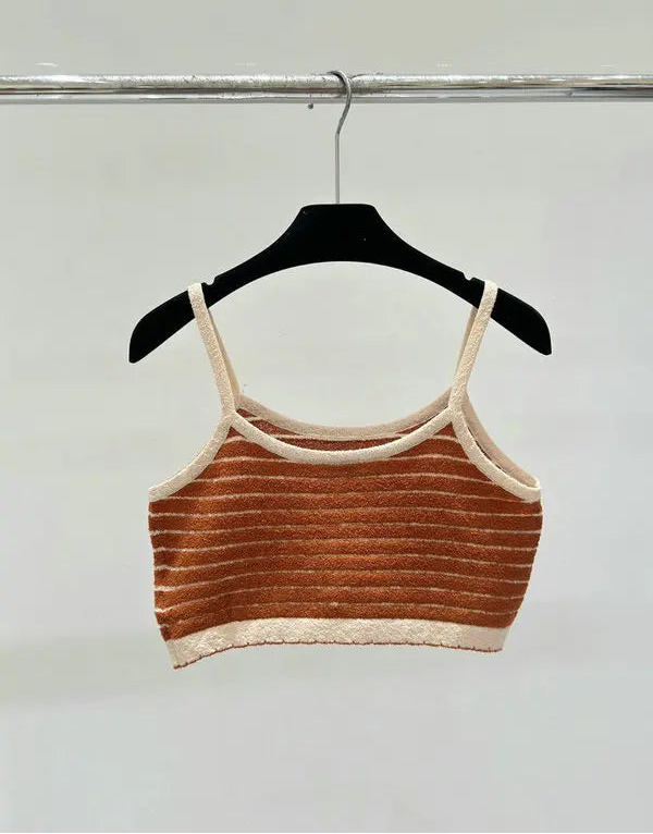 STRIPED LOGO KNIT CAMI TOP