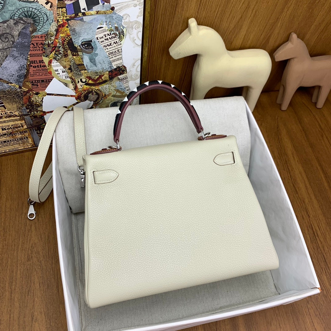 LUXURY CREAM LEATHER TOP HANDLE SHOULDER BAG