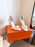 WHITE LEATHER ANKLE STRAP HEEL SANDALS