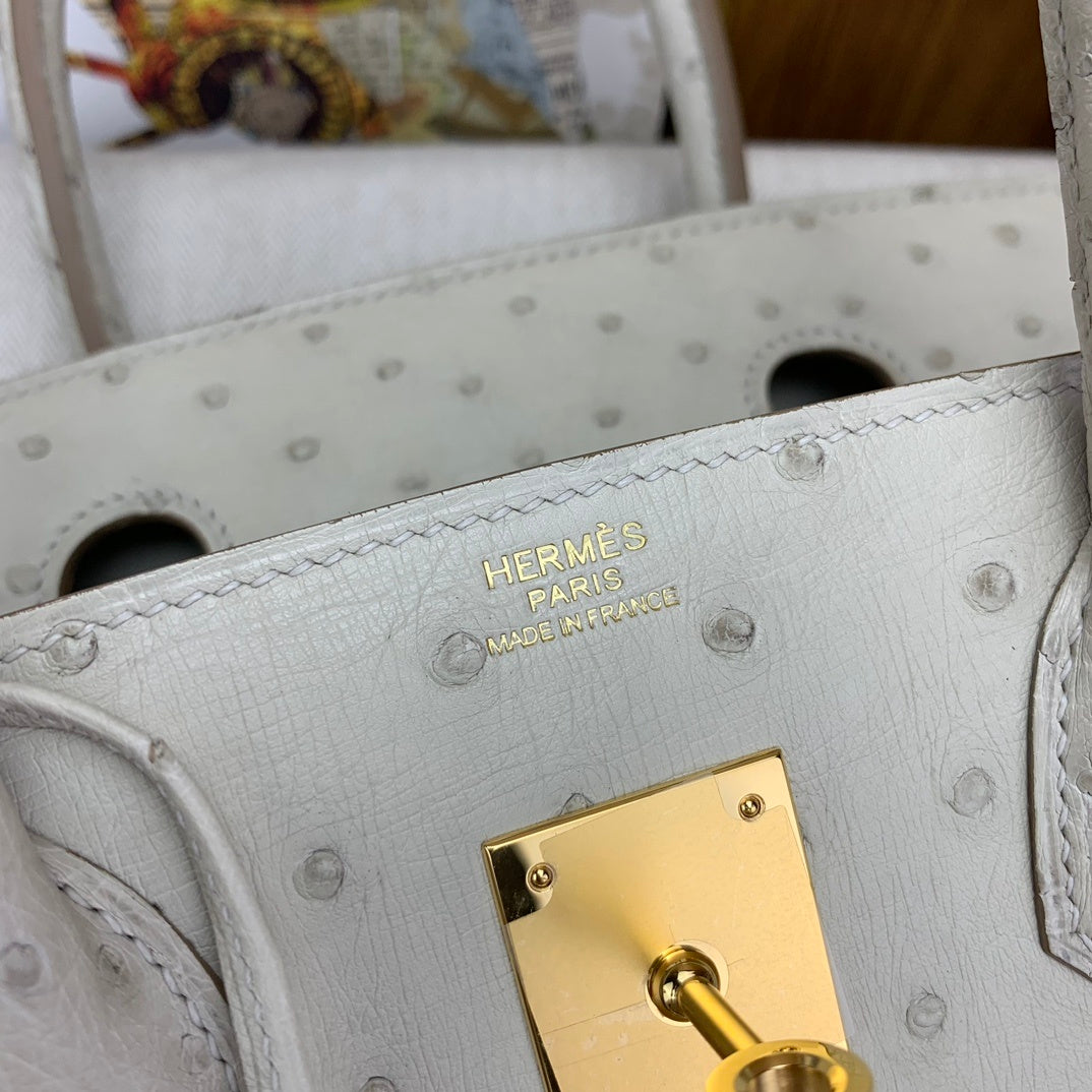 LUXURY PEARL WHITE OSTRICH TEXTURED TOP HANDLE BAG