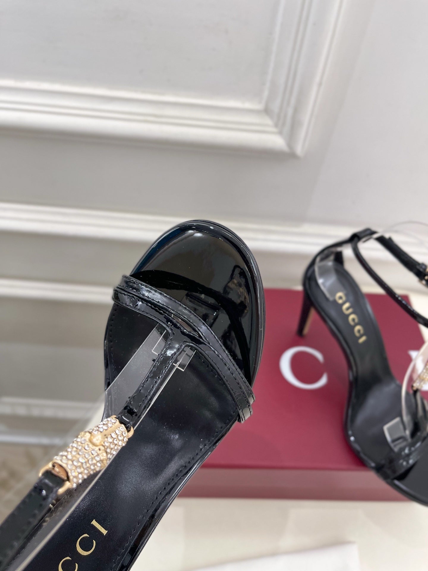 BLACK TRANSPARENT STRAPPY HEEL SANDALS