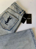 LIGHT WASH DENIM JEANS WITH EMBROIDERED