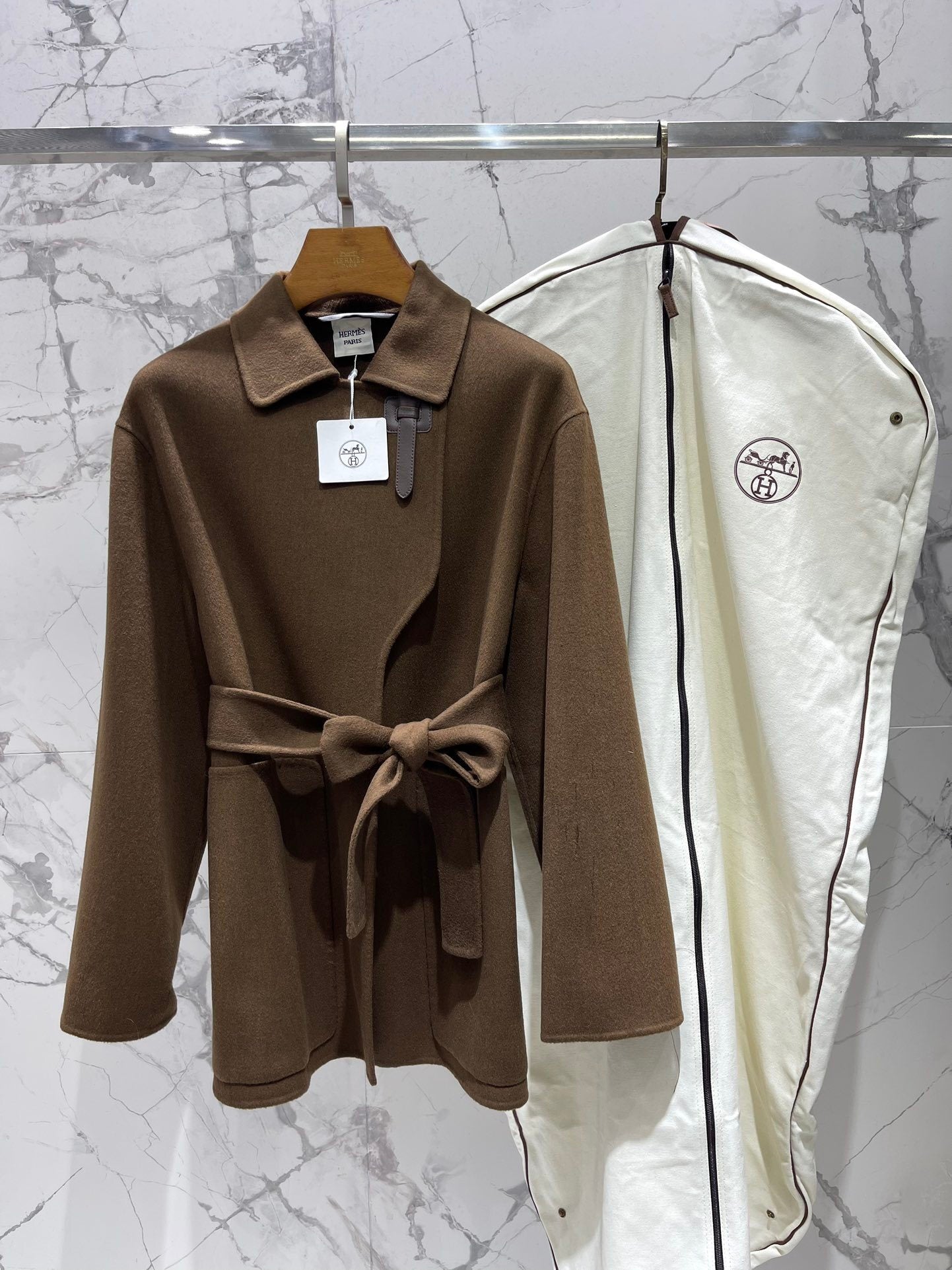 BELTED WOOL-BLEND COAT WITH ASYMMETRIC FRONT