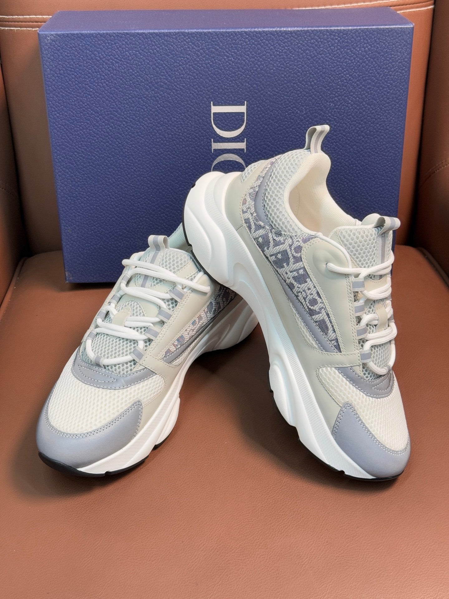 WHITE & GREY MONOGRAM CHUNKY DESIGNER SNEAKERS