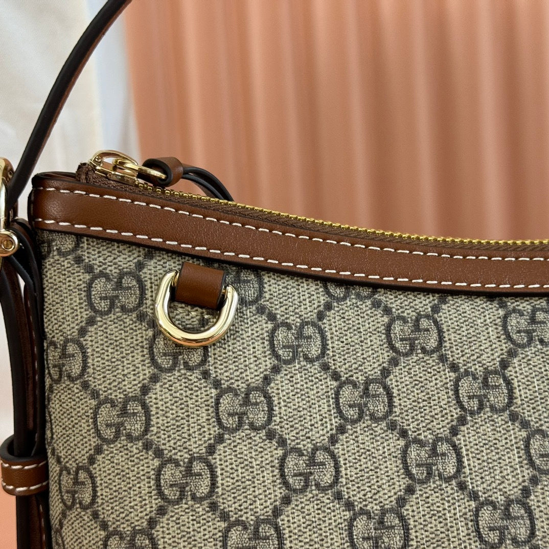CLASSIC BEIGE MONOGRAM ZIP SHOULER BAG