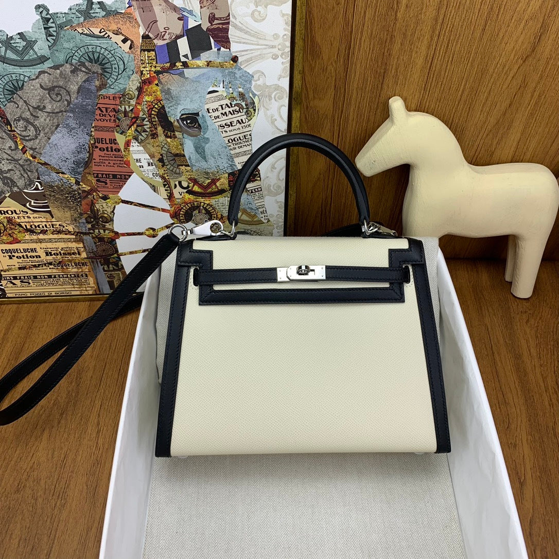 LUXURY BLACK & CREAM MINI TOP HANDLE BAG