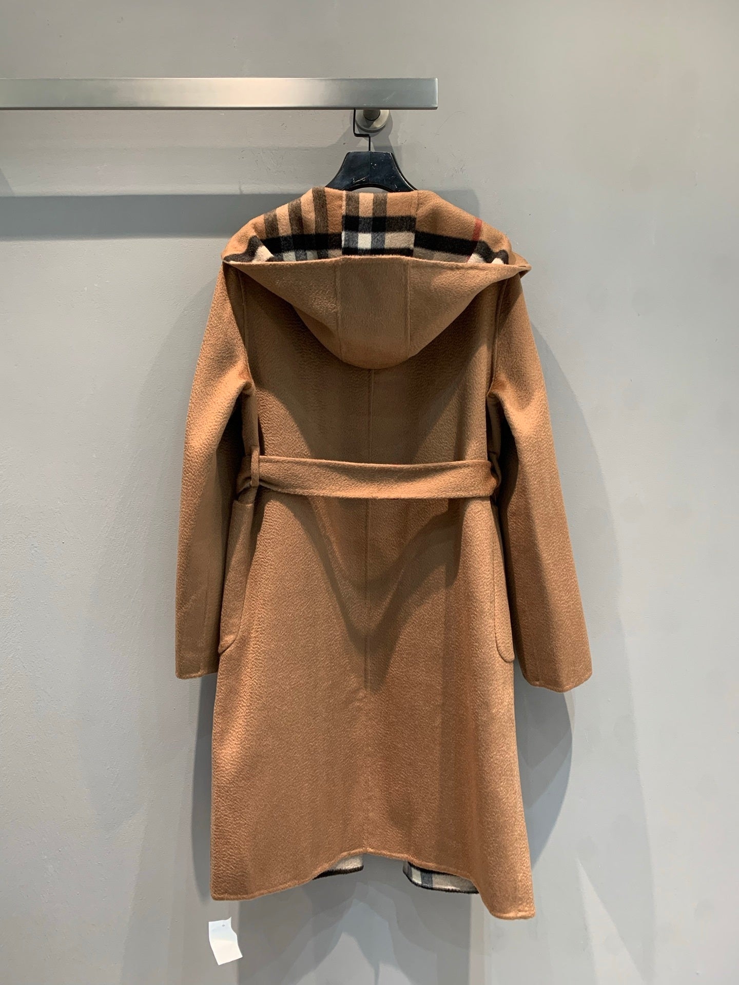 CLASSIC CHECK PANEL BELTED HOODED COAT