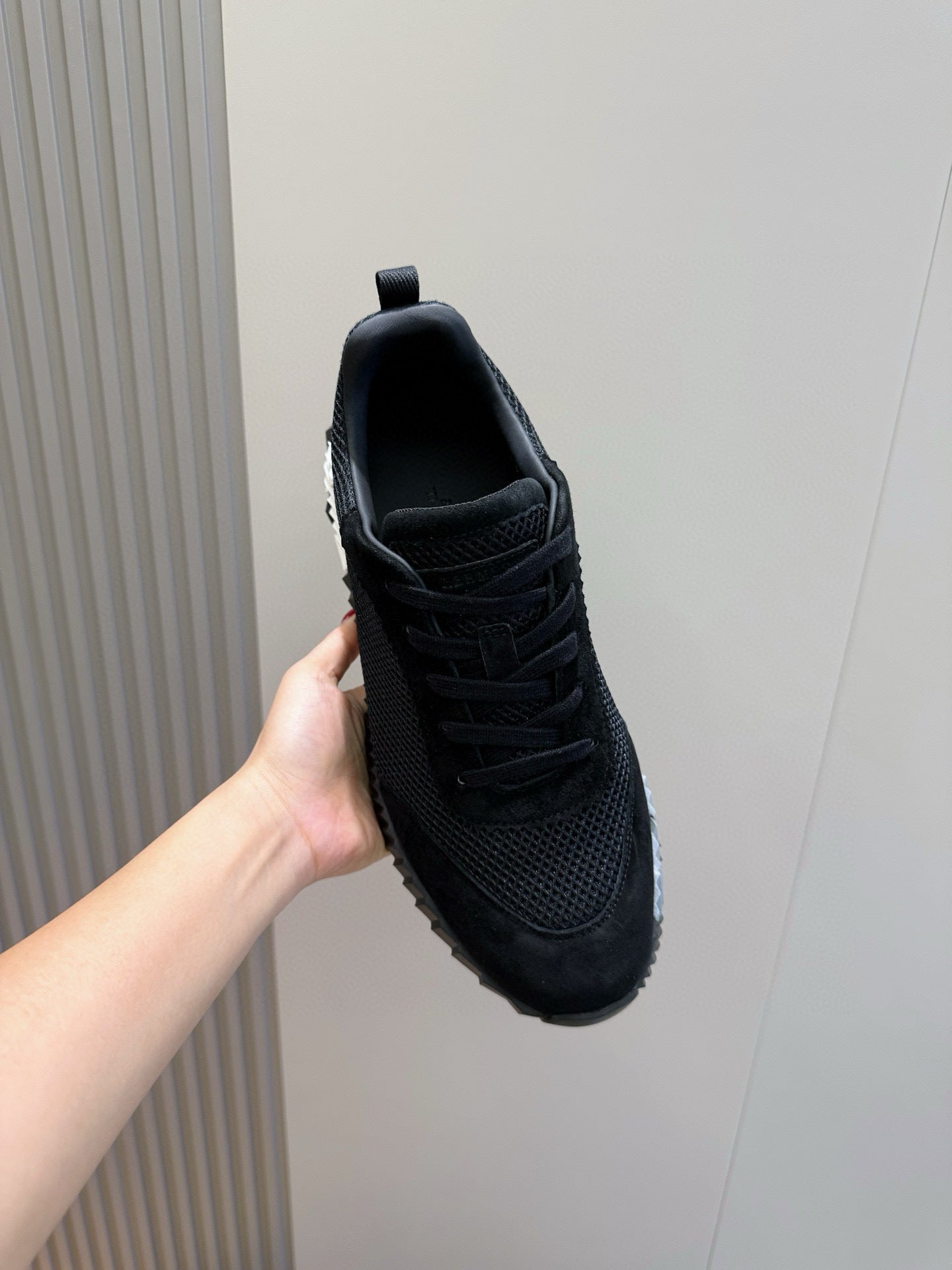 ALL-BLACK MESH & SUEDE DESIGNER SNEAKERS