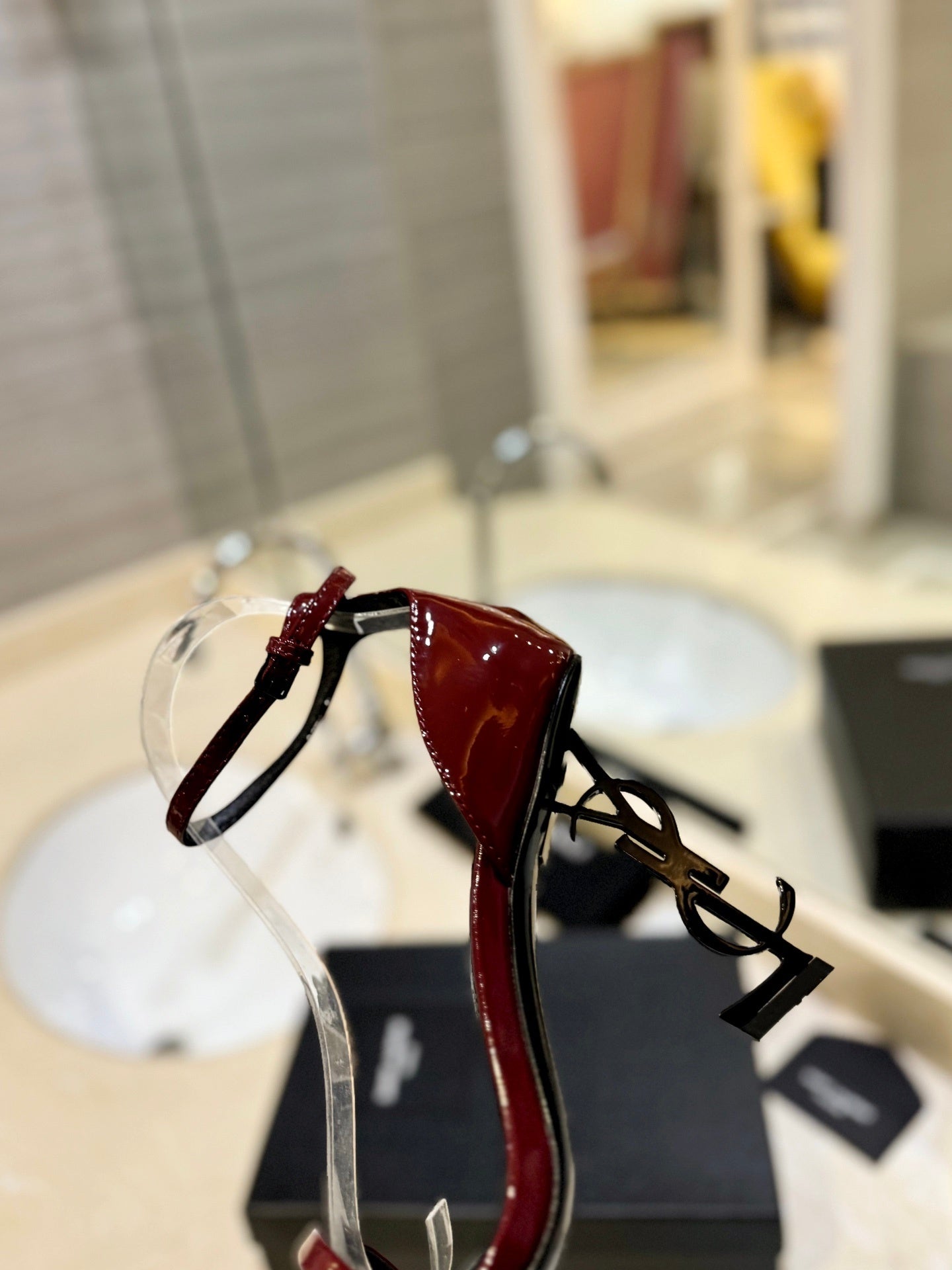 BURGUNDY STRAPPY HIGH HEEL SANDALS