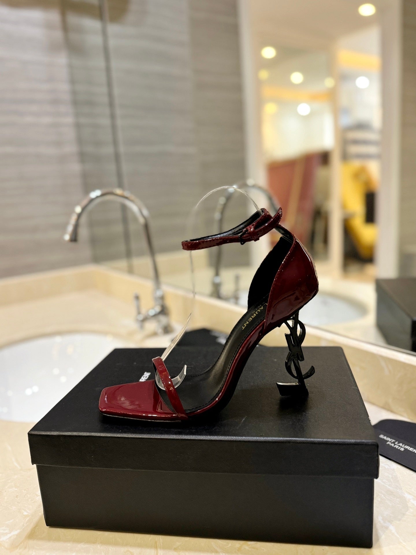 BURGUNDY STRAPPY HIGH HEEL SANDALS