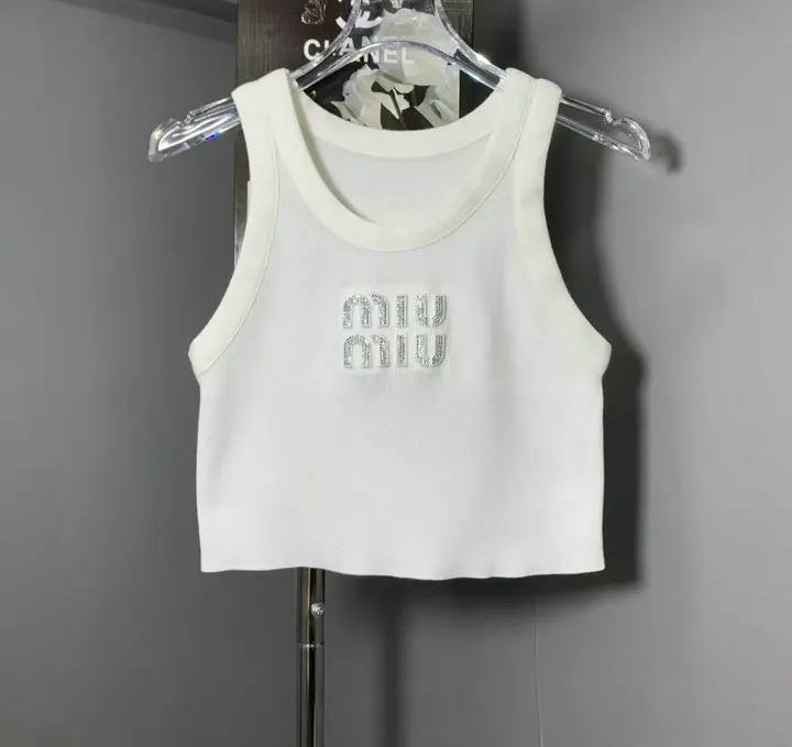 EMBELLISHED LOGO RIBBED CROP TANK