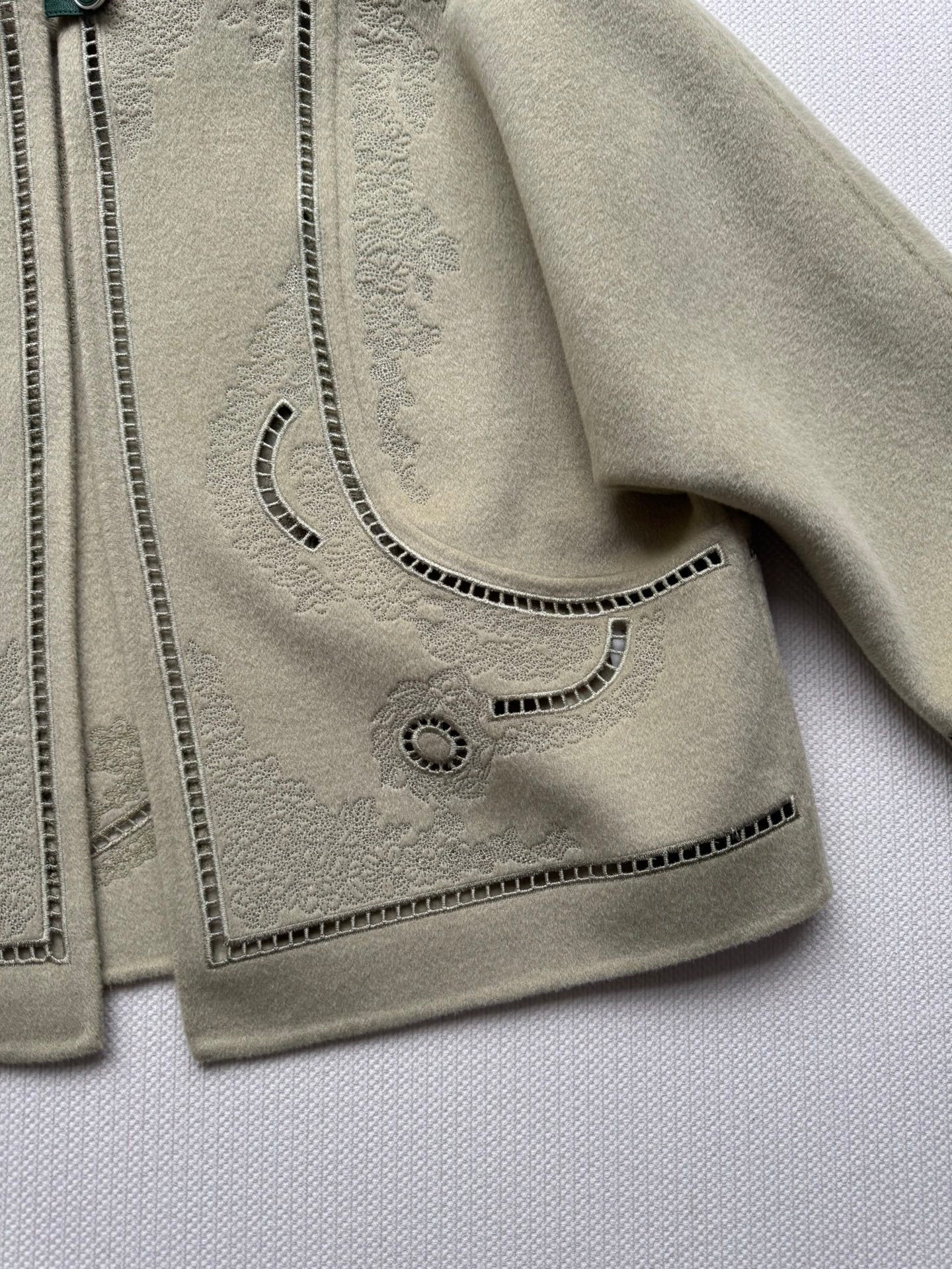 SOFT SAGE EMBOSSED JACKET WITH DECORATIVE TRIM