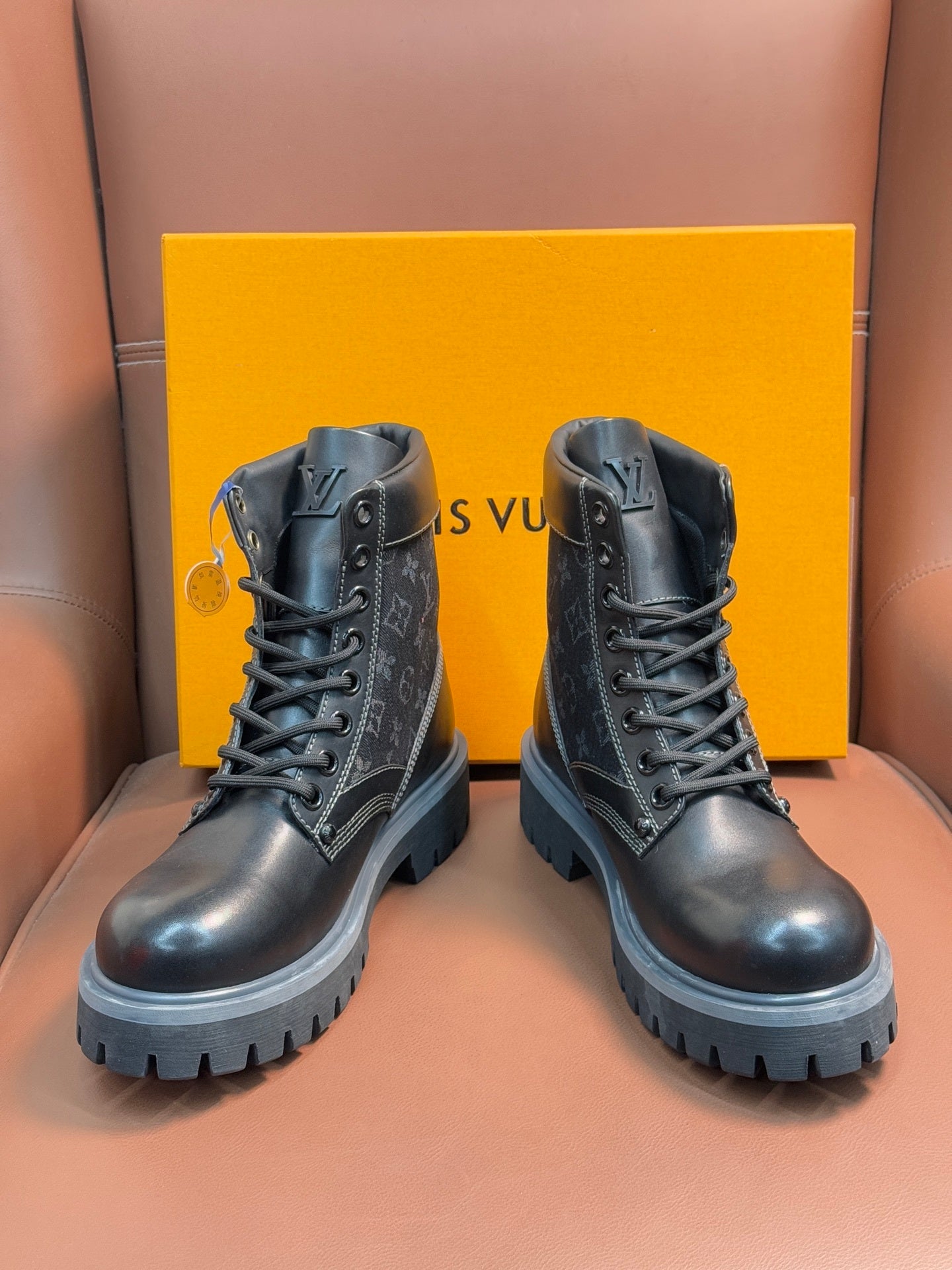 BLACK MONOGRAM CANVAS COMBAT BOOTS