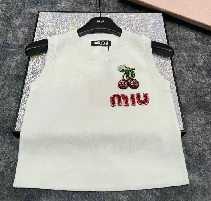 EMBELLISHED CHERRY LOGO KNIT TANK