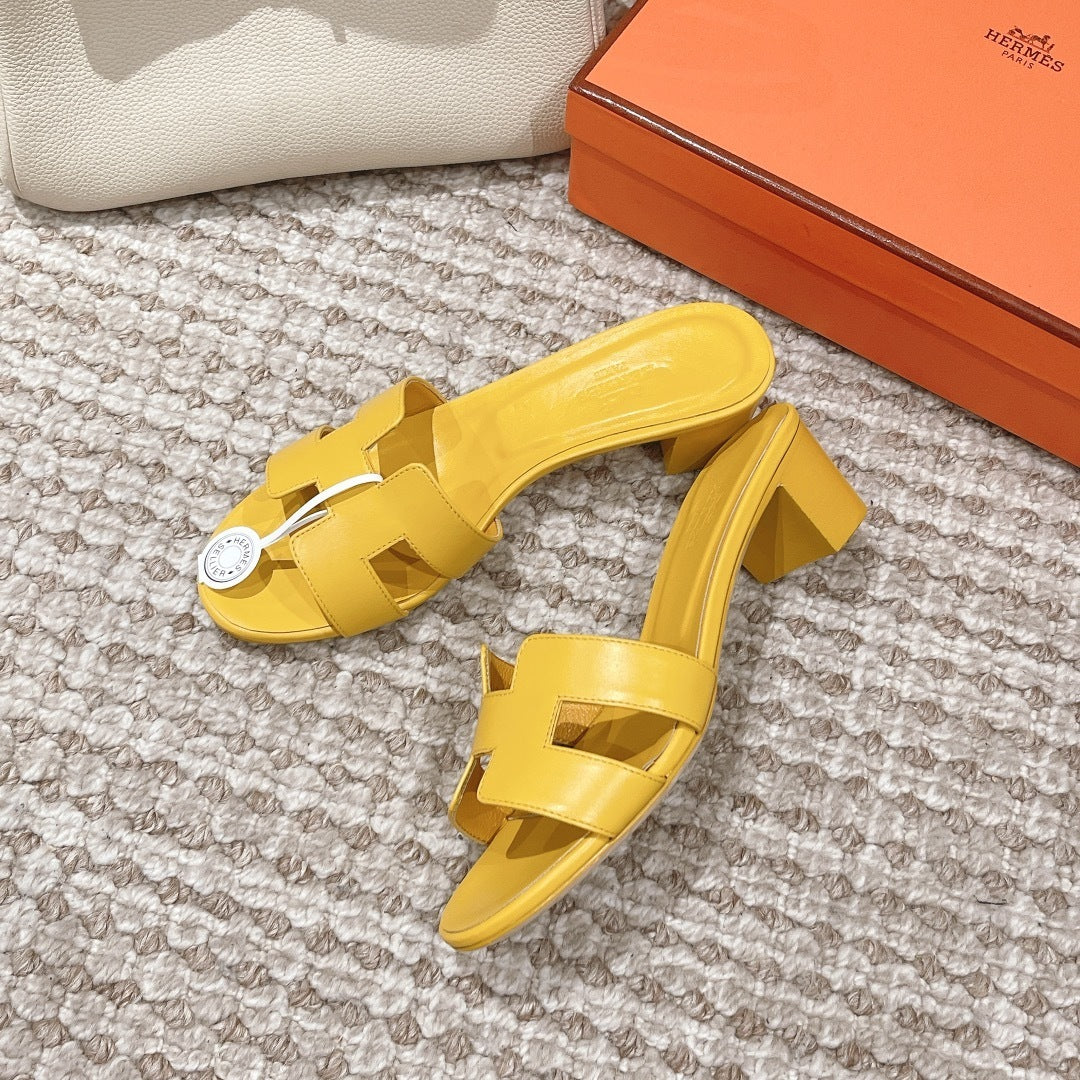 YELLOW BLOCK HEEL SANDALS