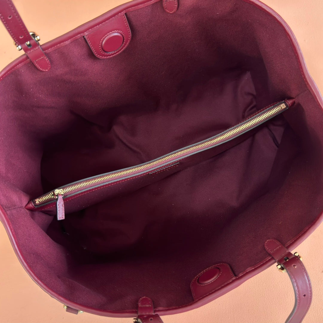BURGUNDY EMBOSSED LEATHER LUXURY TOTE SHOULDER BAG WITH GOLD HARDWARE