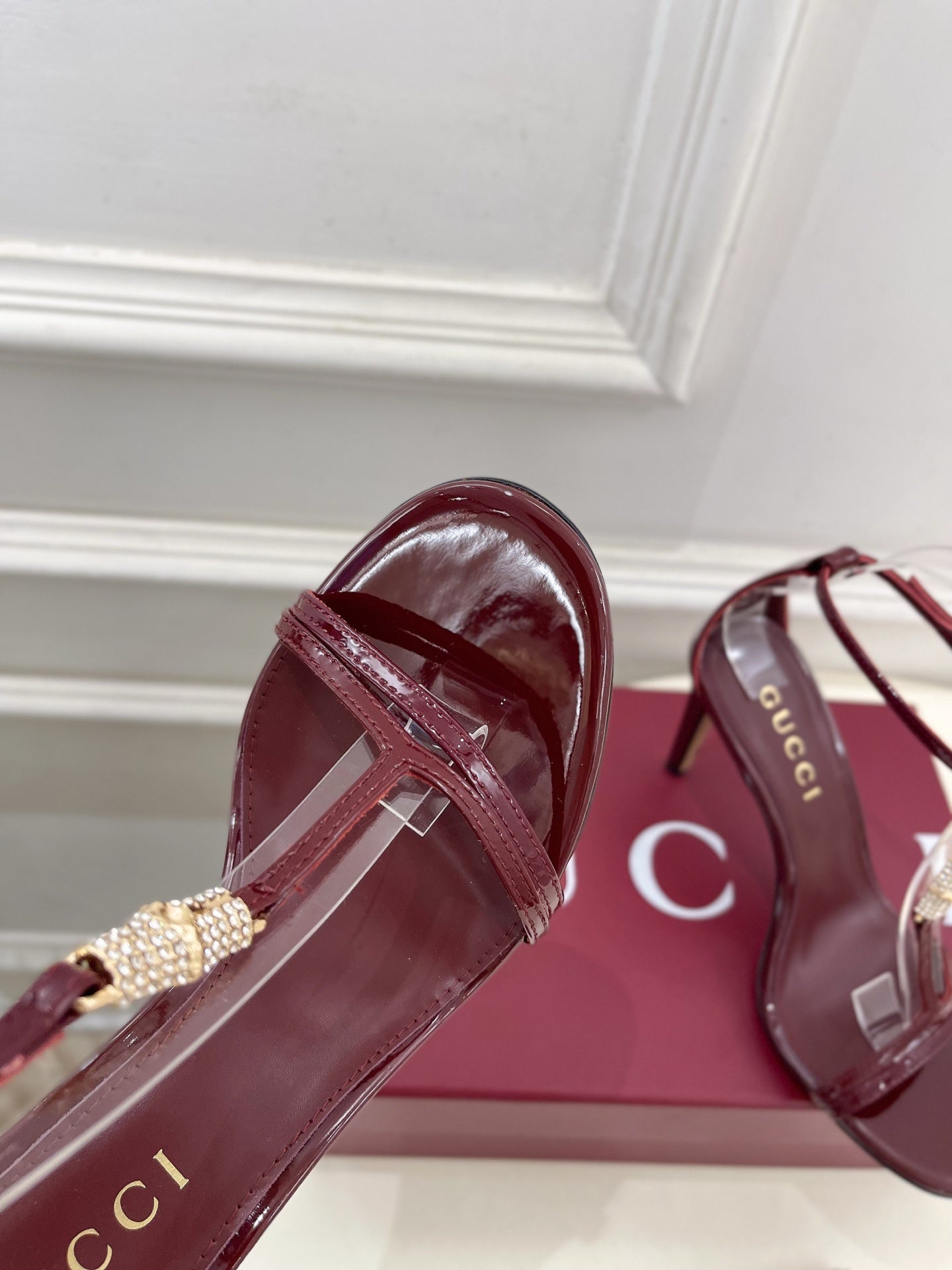 BURGUNDY TRANSPARENT STRAPPY HEEL SANDALS