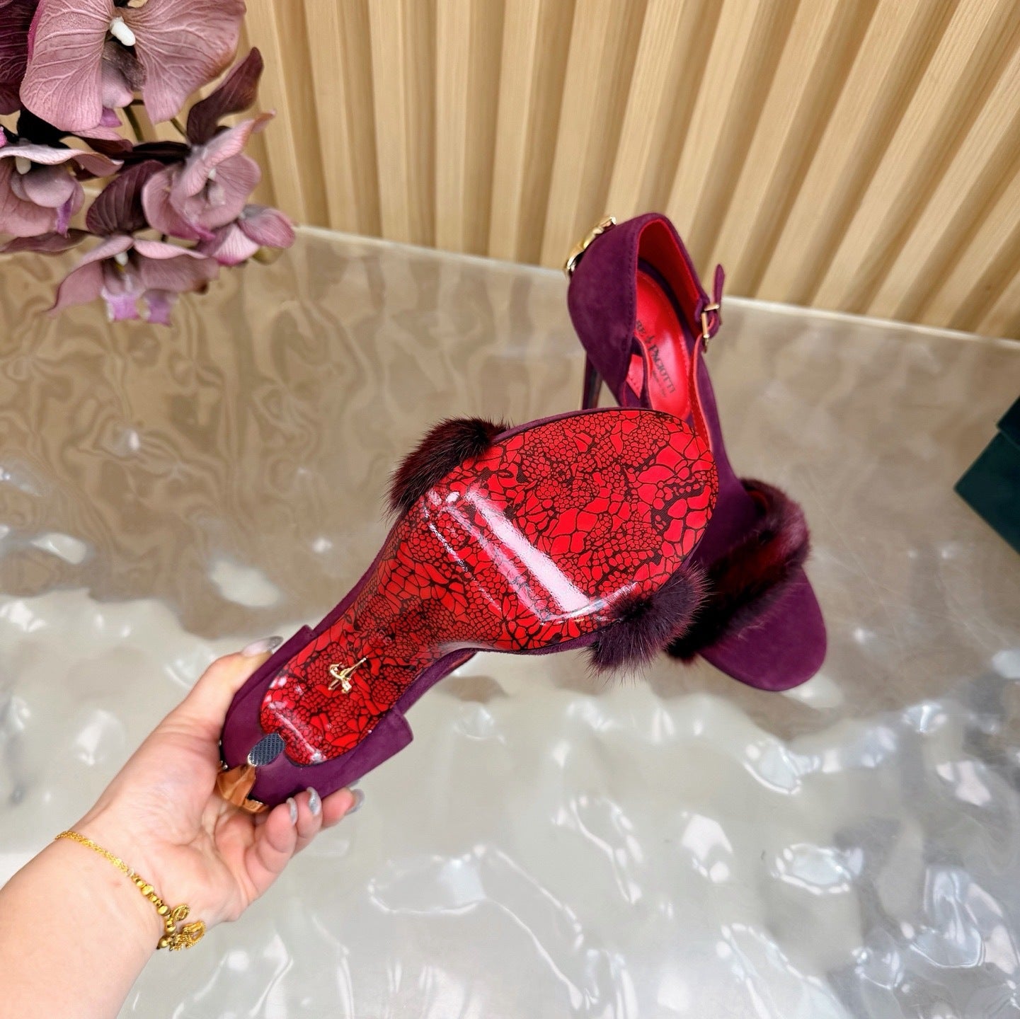 LUXE FUR STILETTO HEELS – PLUM & RED STATEMENT EDITION