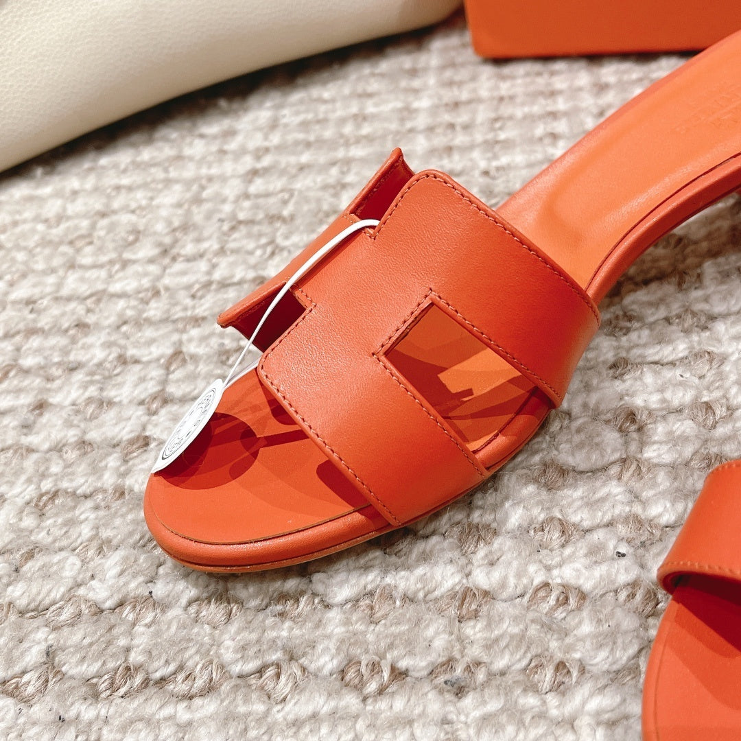ORANGE BLOCK HEEL SANDALS