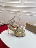 GOLD EMBELLISHED CRYSTAL STRAPPY STILETTO SANDALS