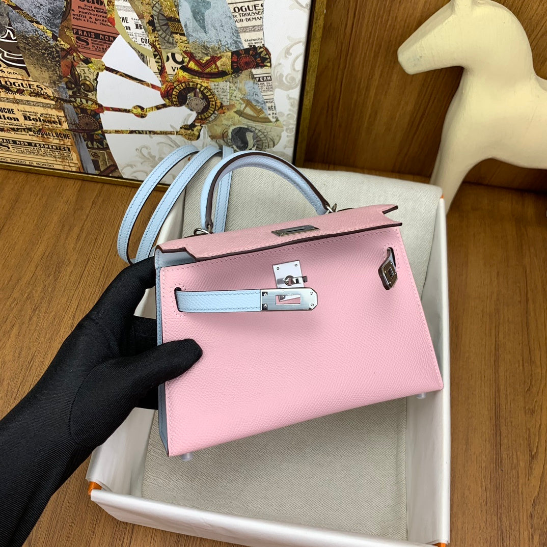 LUXURY MINI PINK & BLUE LEATHER CROSSBODY BAG