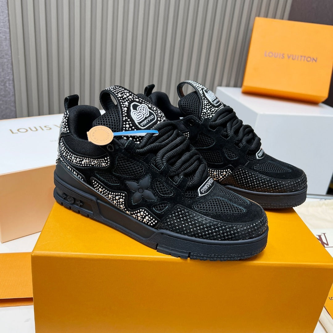 BLACK EMBELLISHED PLATFORM SNEAKERS WITH MESH DETAILS