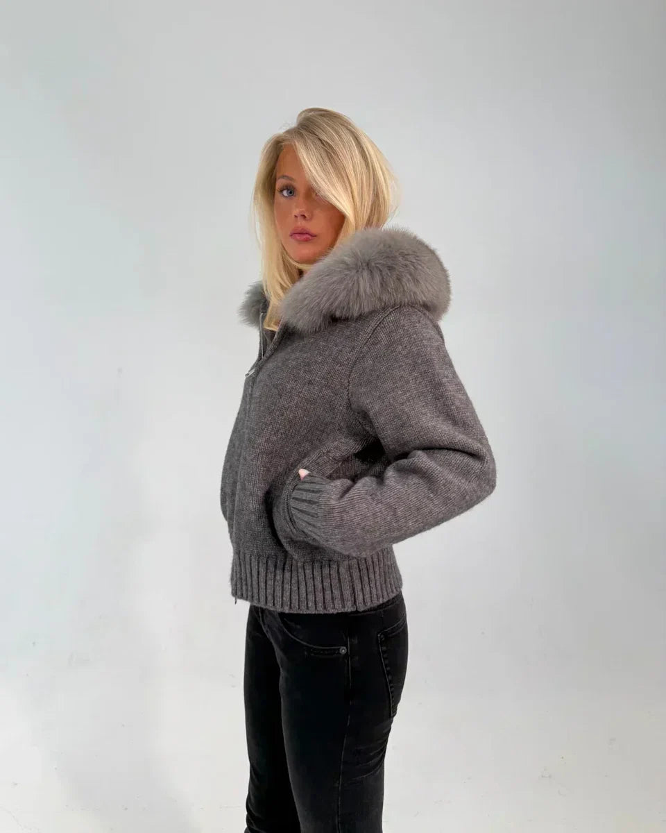 FUR TRIM KNIT ZIP