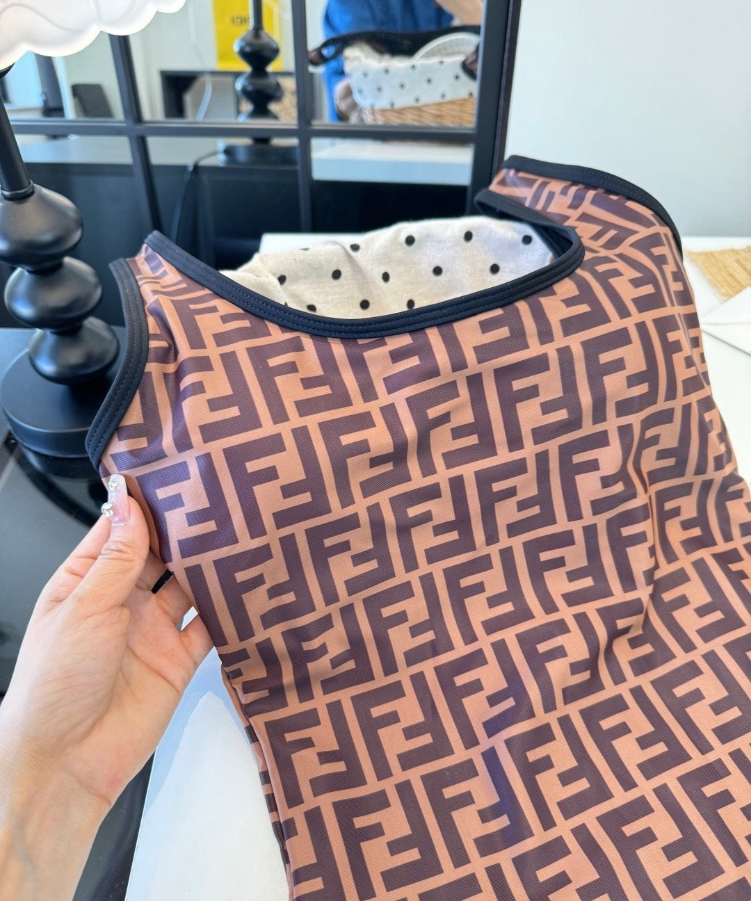 BROWN MONOGRAM SCOOP NECK ONE-PIECE SWIMSUIT