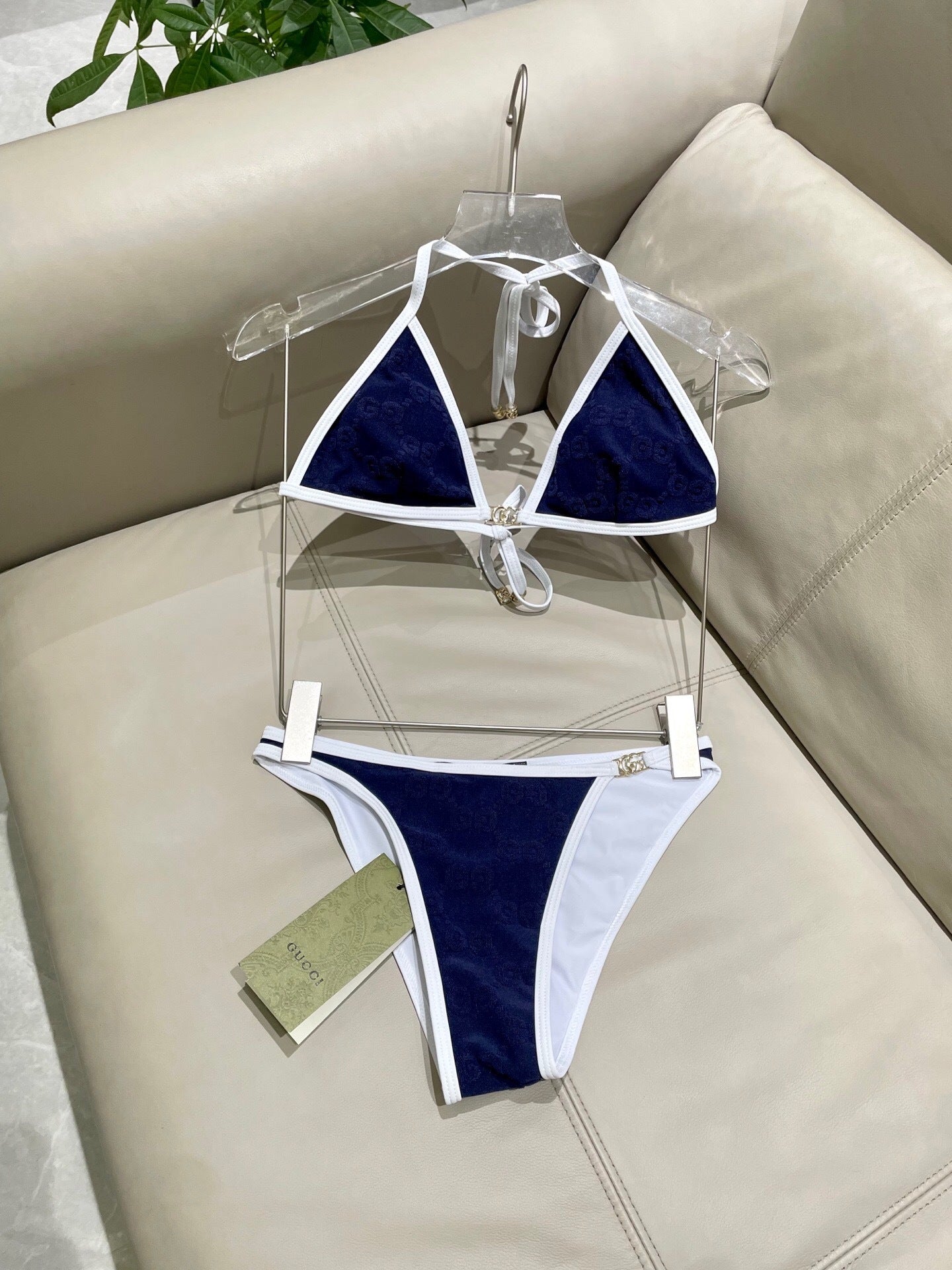 CONTRAST MONOGRAM TRIANGLE BIKINI SET