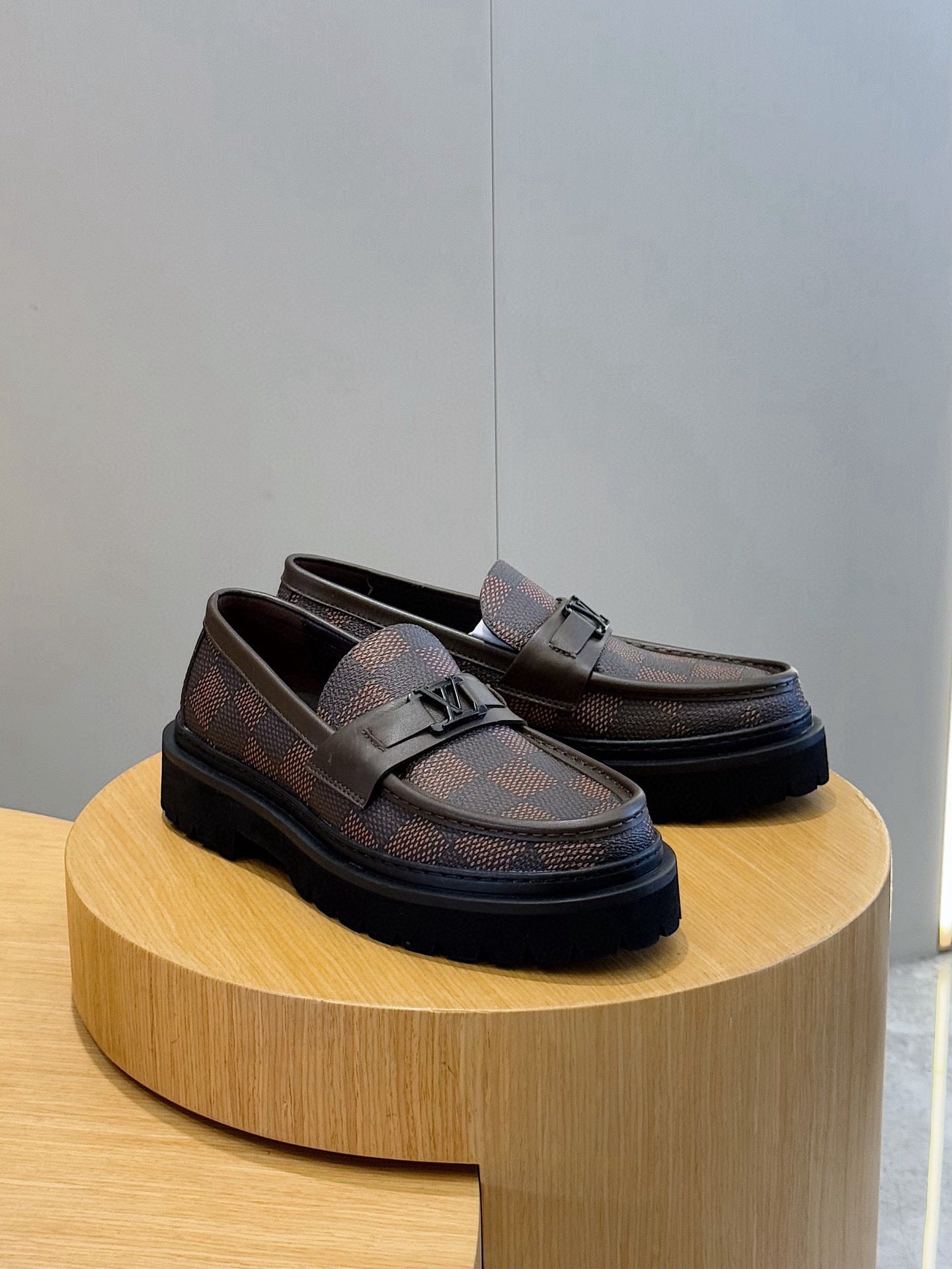 BROWN DAMIER CHUNKY SOLE LOAFERS