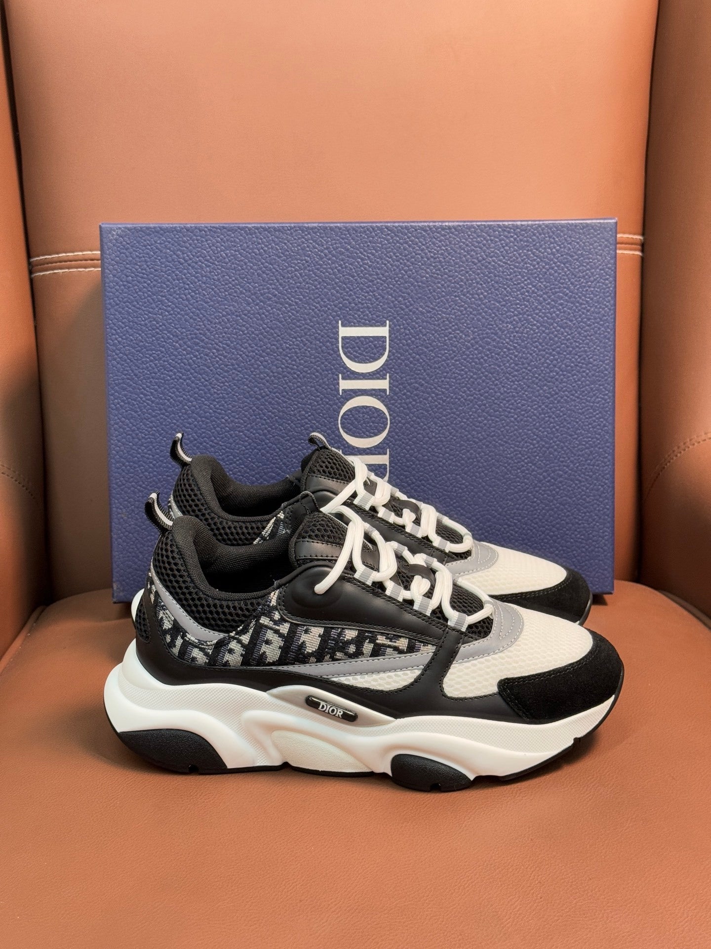 BLACK & WHITE MONOGRAM CHUNKY DESIGNER SNEAKERS