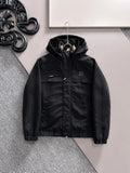 TEXTURED BLACK HOODED JACKET